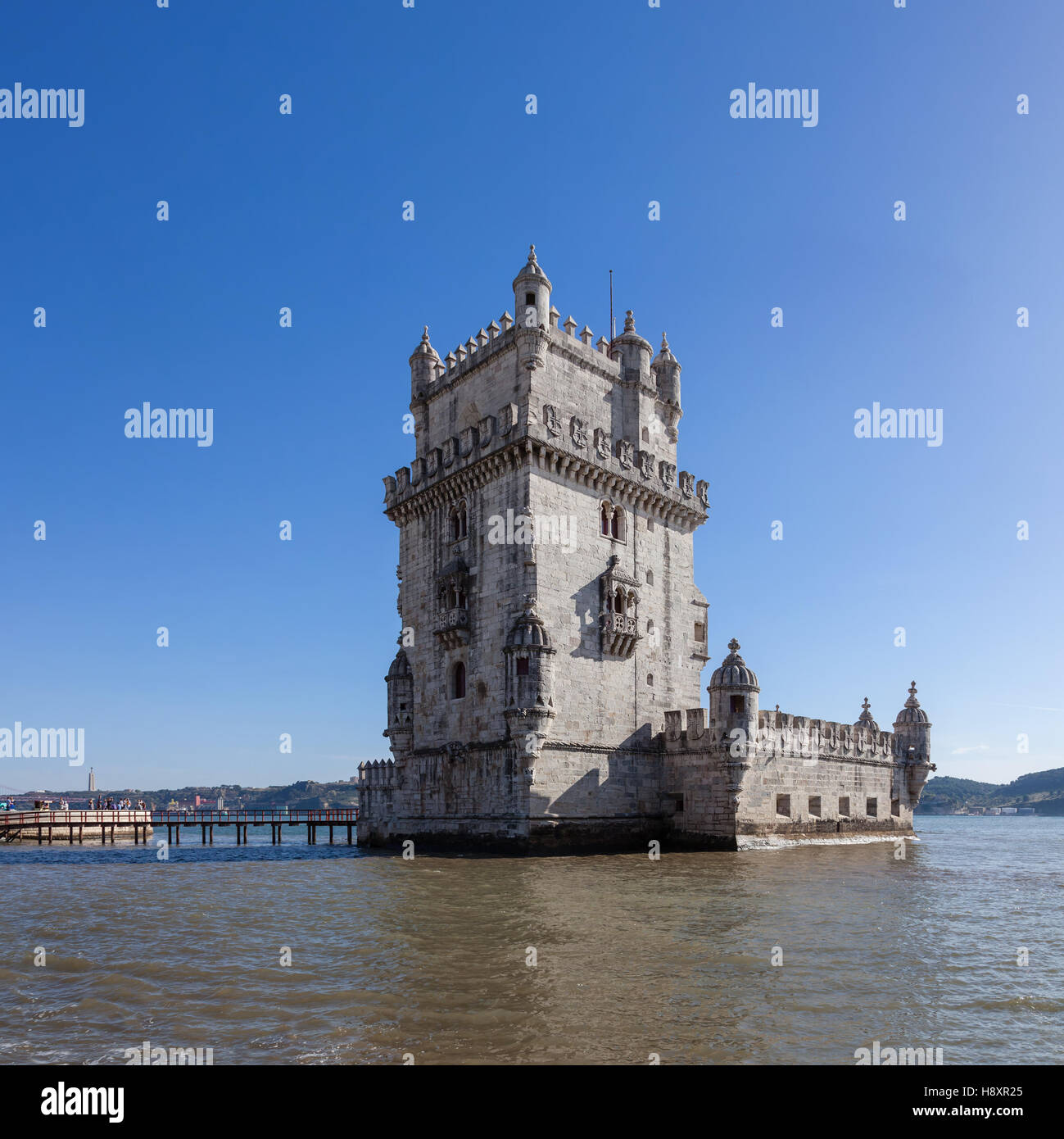 Belem Tower in Lisbon, Portugal. Classified as UNESCO World Heritage it stands as the best example of the Manuelino art. Stock Photo