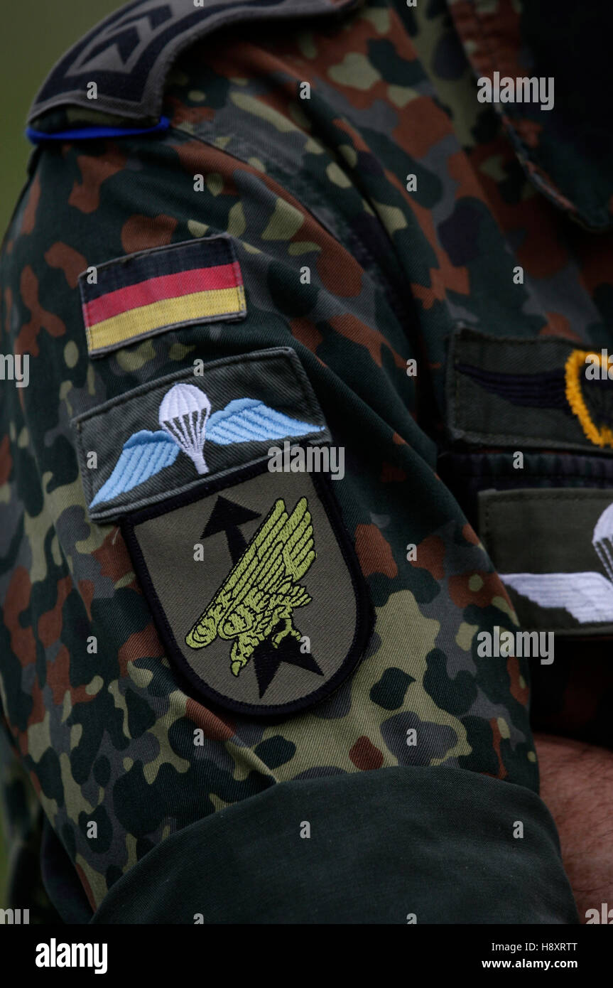 Paratrooper insignia on a sleeve, 13th International Paratrooper Competition of the Special Operations Division Stock Photo