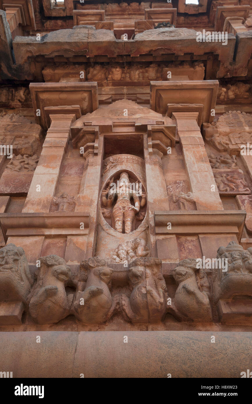 Shiva imerging from a linga, Lingodhbhava, niche on the western wall, Brihadisvara Temple, Tanjore, Tamil Nadu, India. Stock Photo