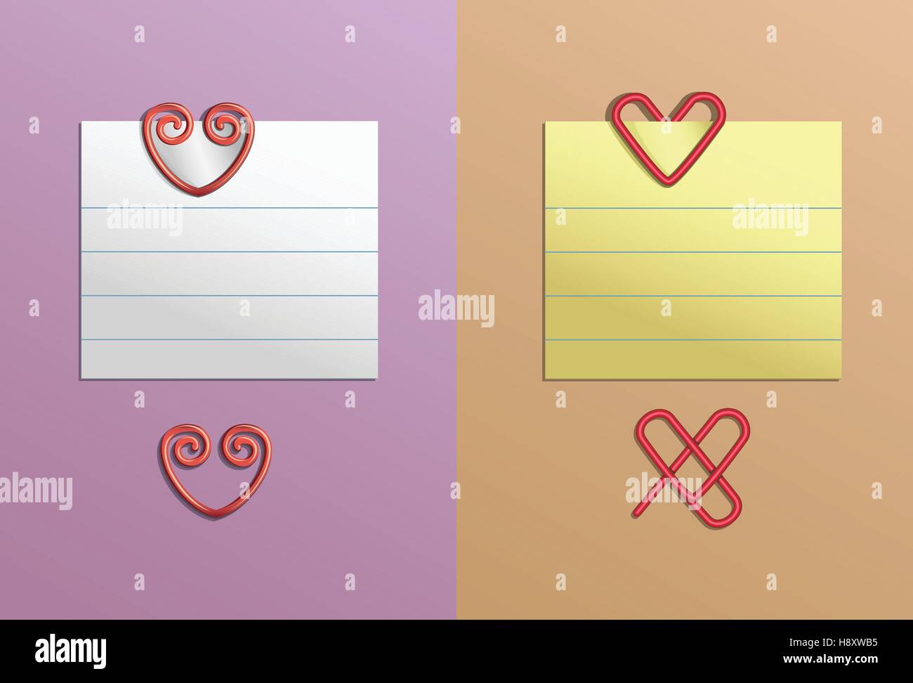 Heart shaped paper clip notes Stock Vector