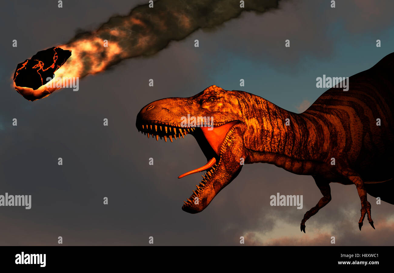 Tyrannosaurus Rex Fleeing From An Asteroid Strike Photograph by D