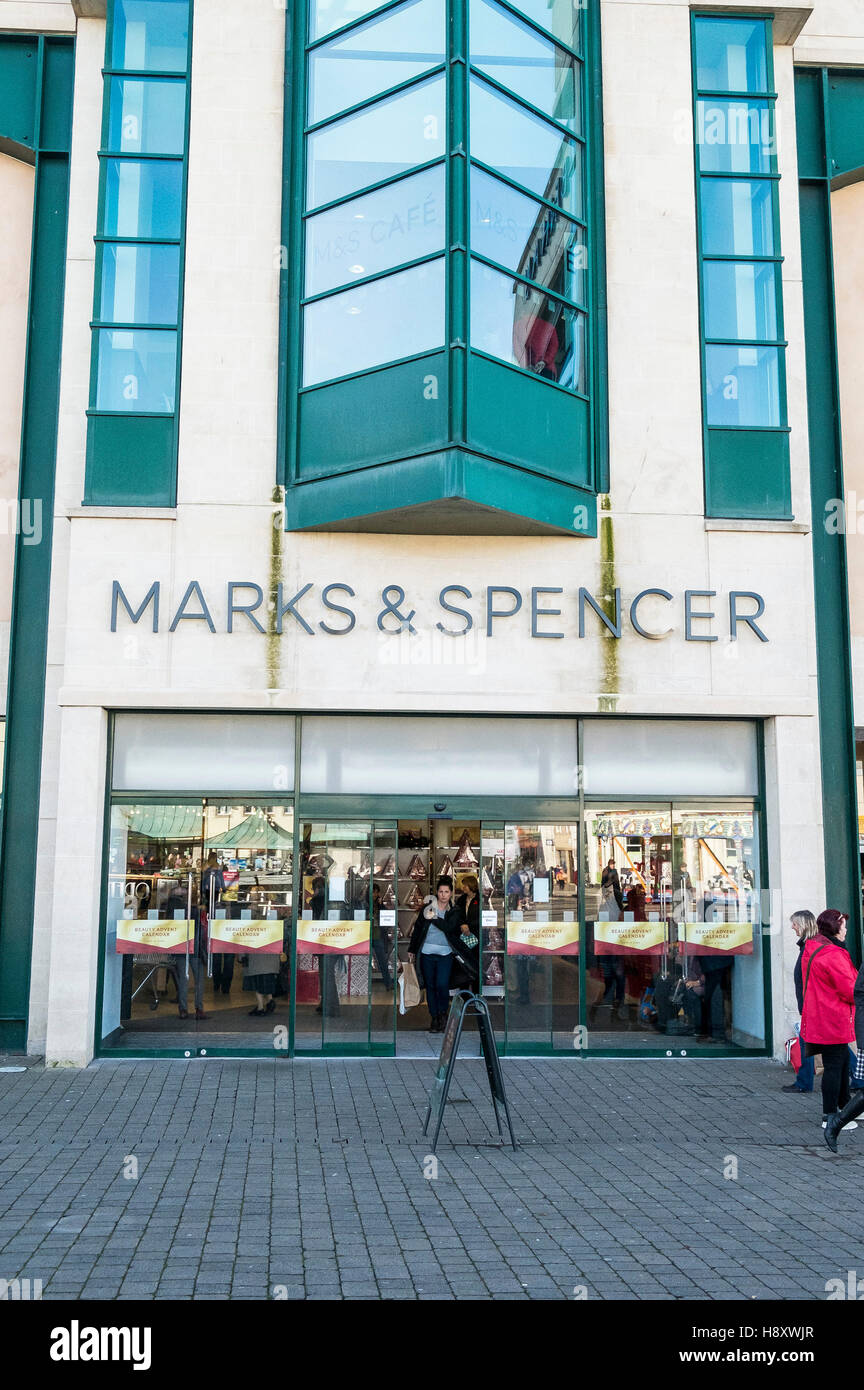The entrance to a Marks and Spencer store in Truro, Cornwall. Stock Photo