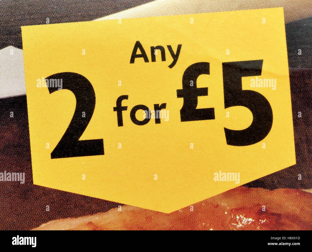 2 for £5 offer on a meat product Stock Photo