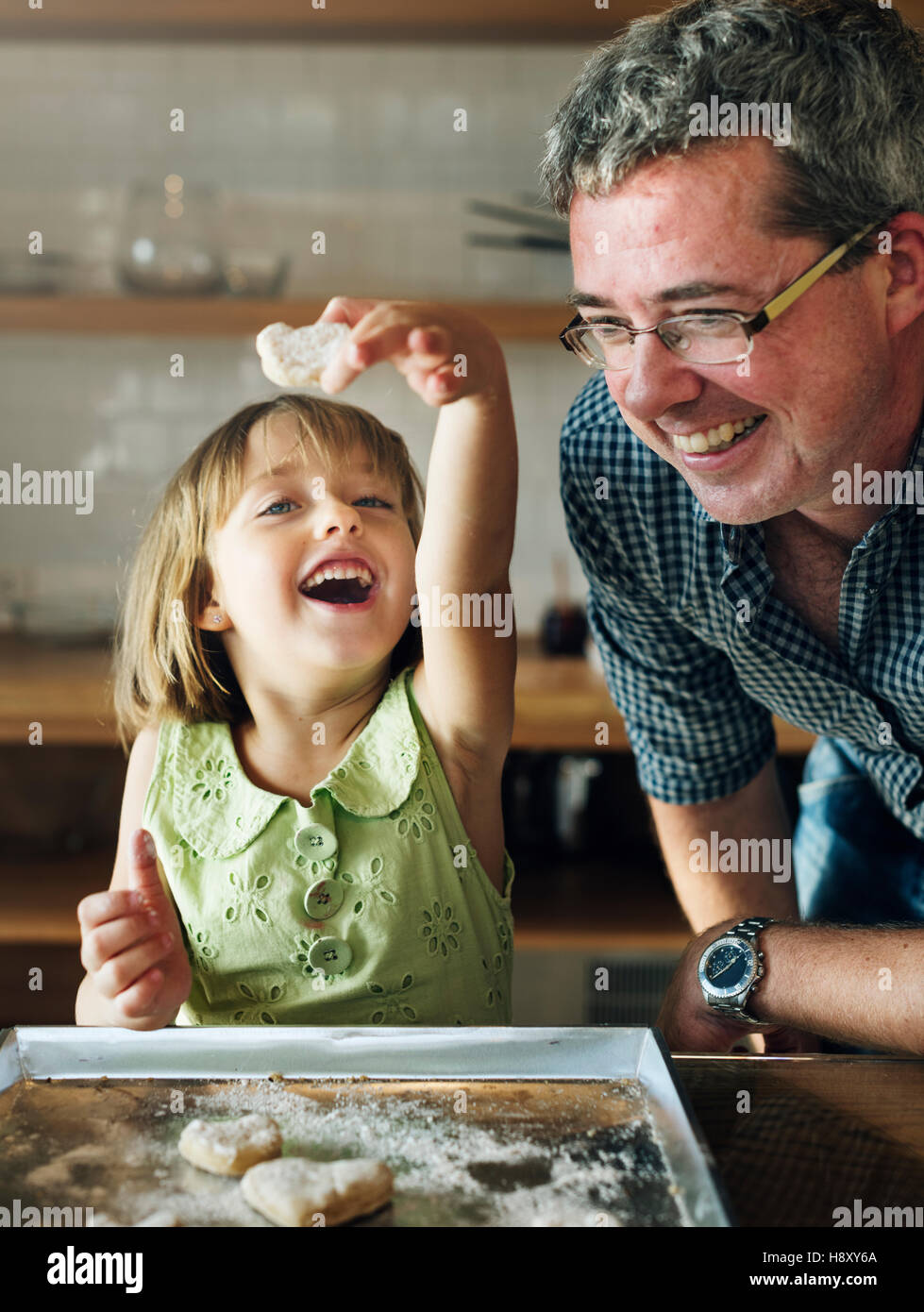 Family Father Girl Making Cookies Learning Baking Concept Stock Photo ...