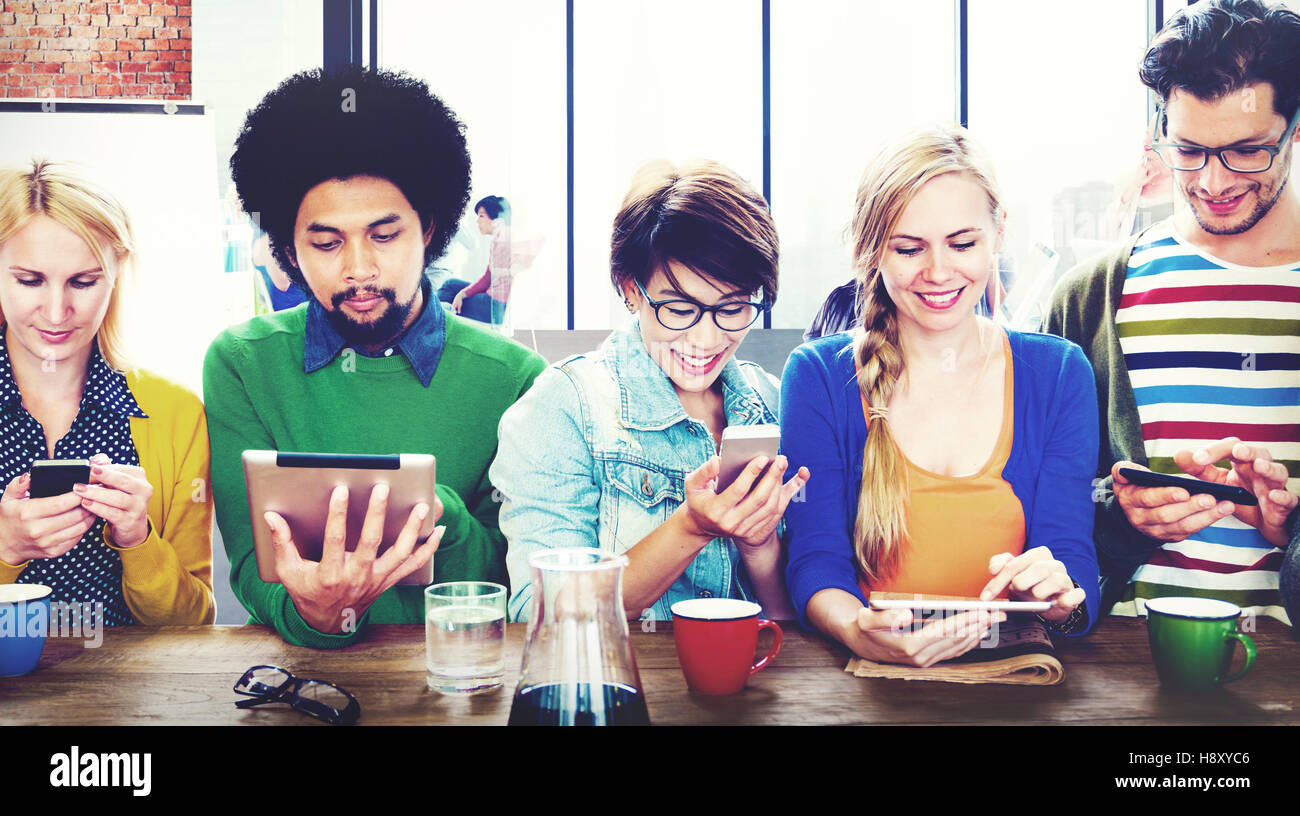 Diverse People Digital Devices Wireless Communication Concept Stock