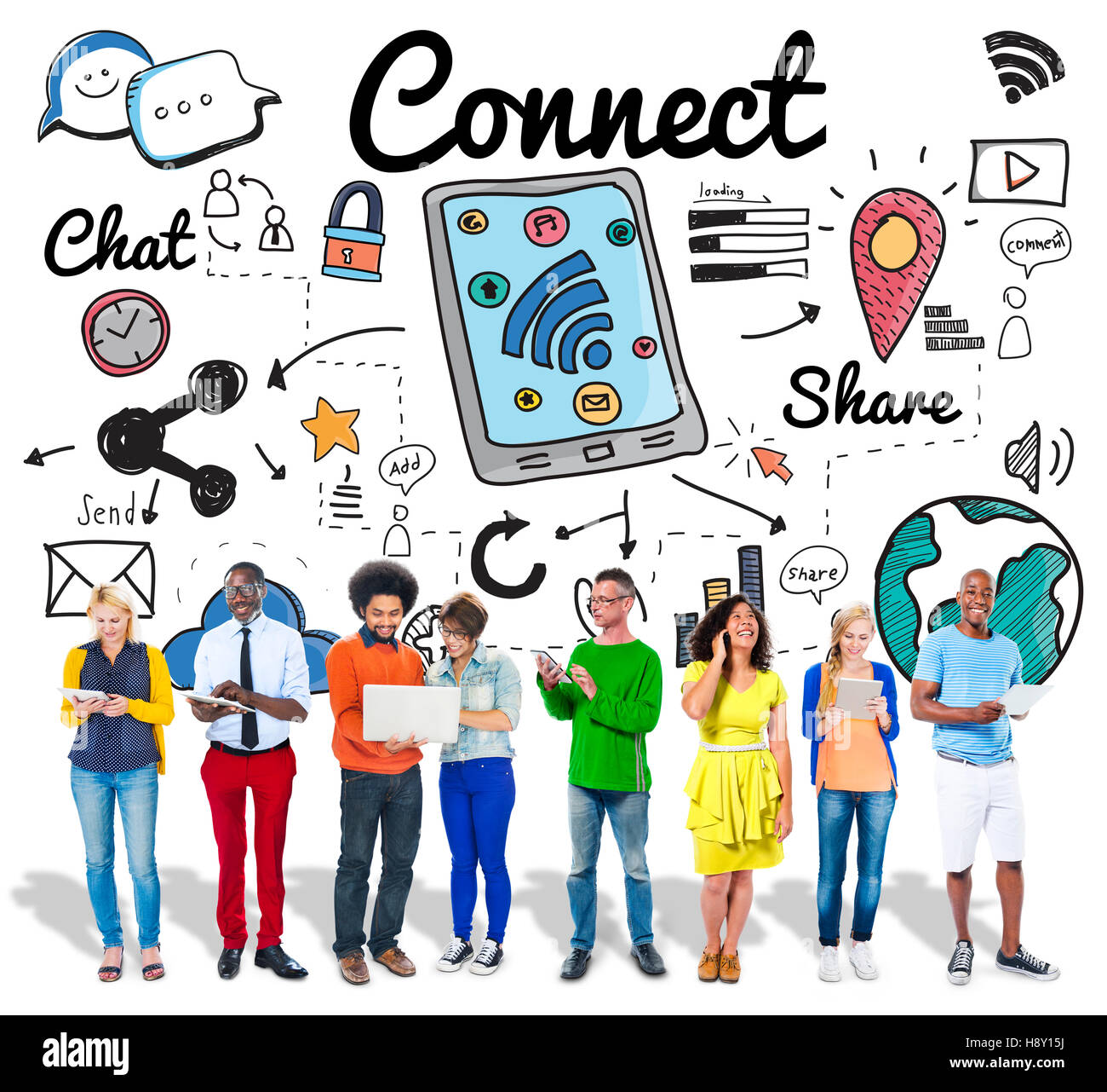 Connect Social Media Social Networking Concept Stock Photo