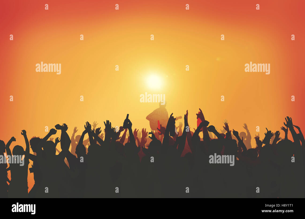 Concert crowd arms sunset hi-res stock photography and images - Alamy