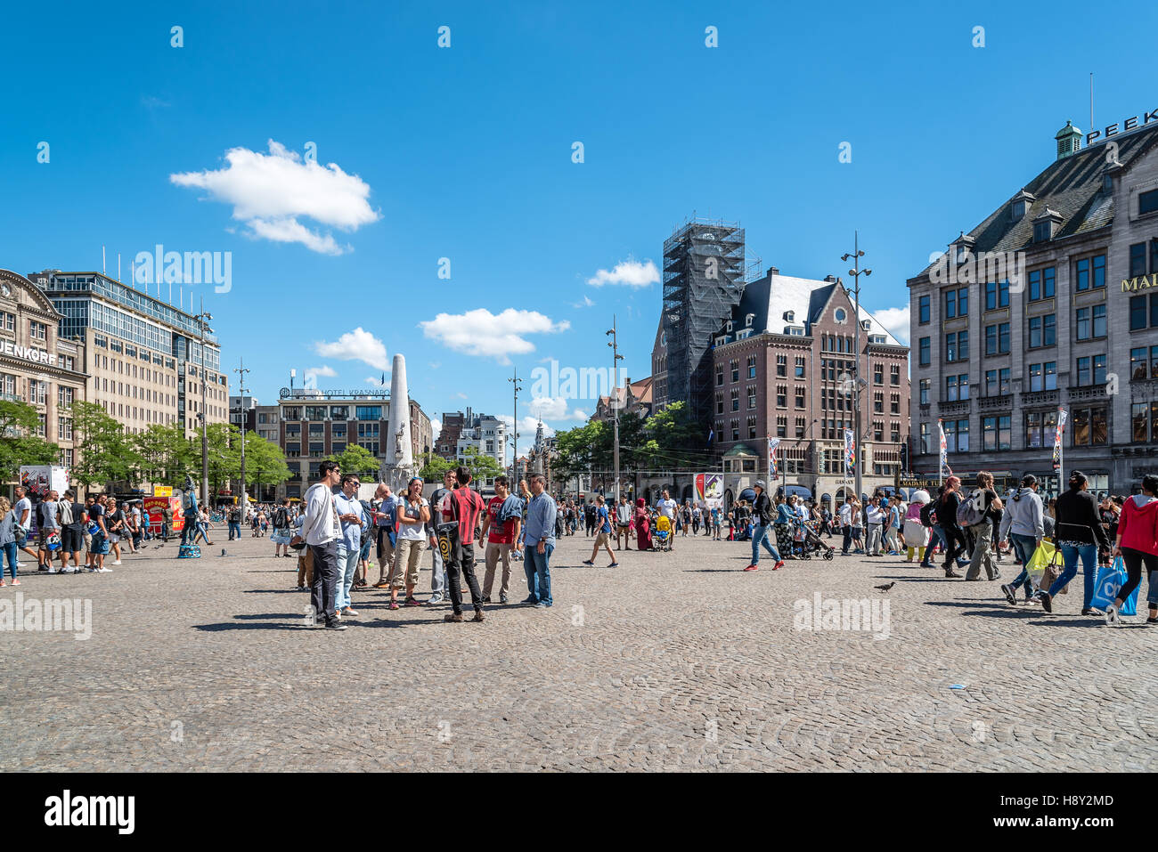 Amsterdam, Netherlands - August 1, 2016: Dam Square is a town square in Amsterdam. Its notable buildings and frequent events make it one of the most w Stock Photo