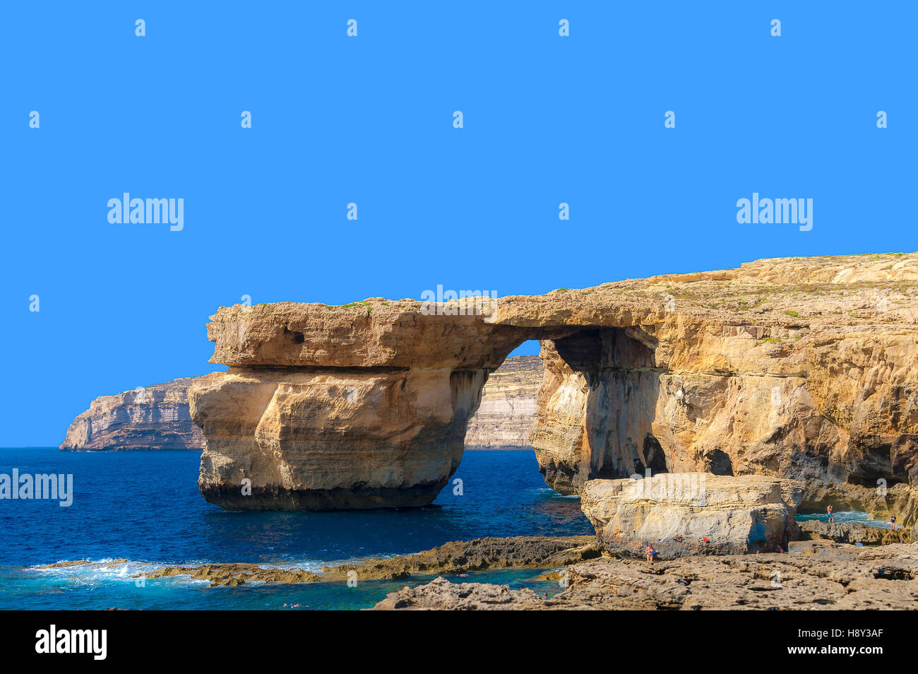 Gozo, Malta. Famous Azure Window or Tieqa Zerqa. Enormous natural limestone arch, one of the biggest attractions of miniscule Malta's sister island. Stock Photo