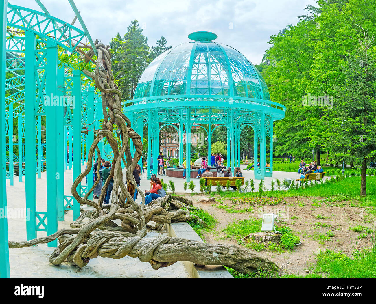 The Mineral Water Park with its famous source is the most popular place in resort Stock Photo