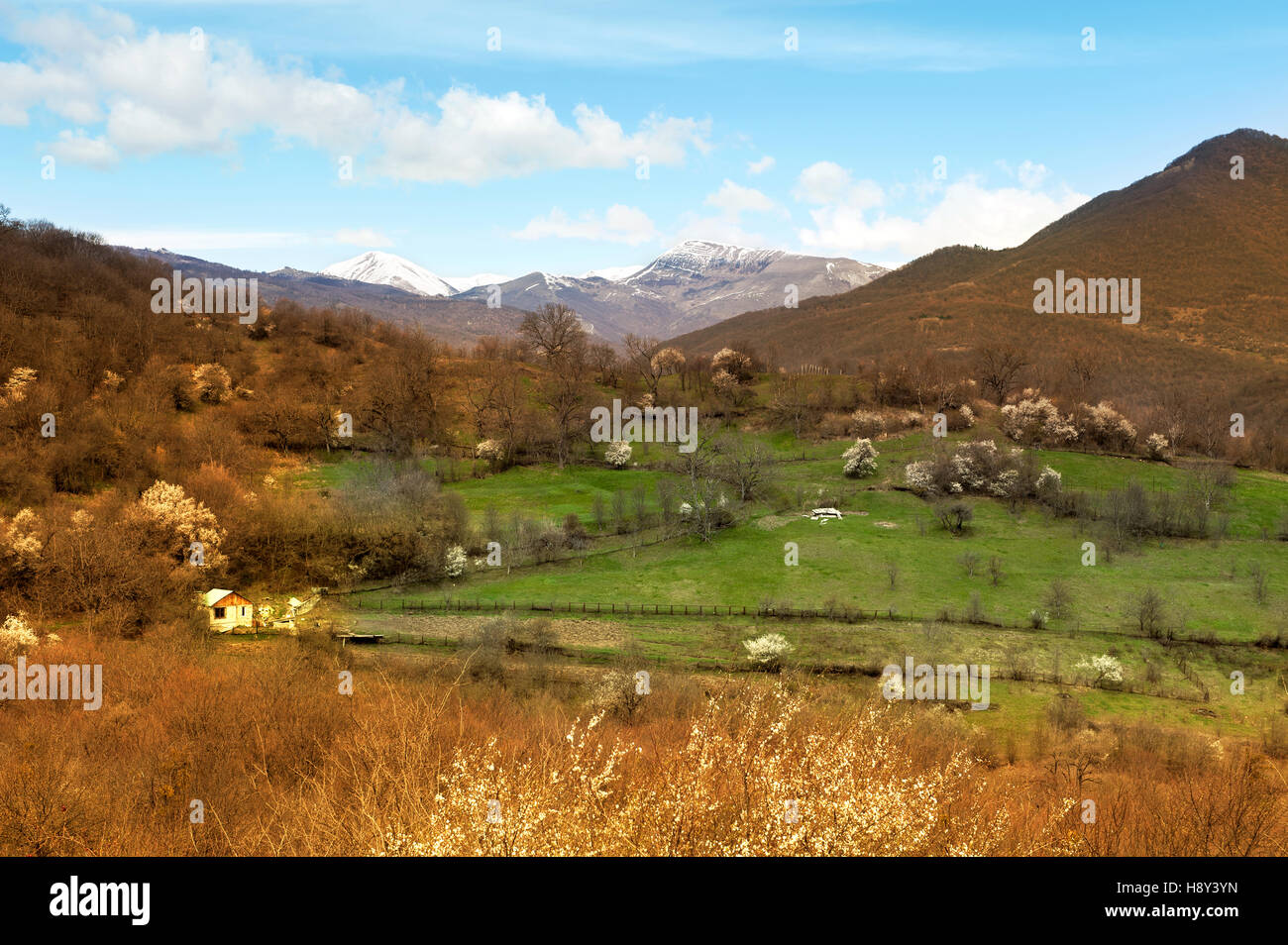 View of the Caucasus Mountains of Georgia Stock Photo