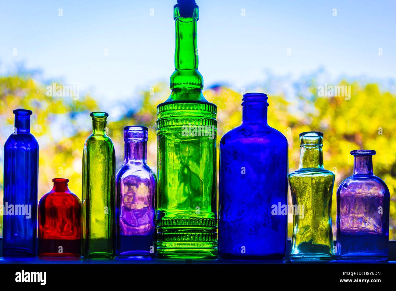 Row Of Colored Bottles Stock Photo