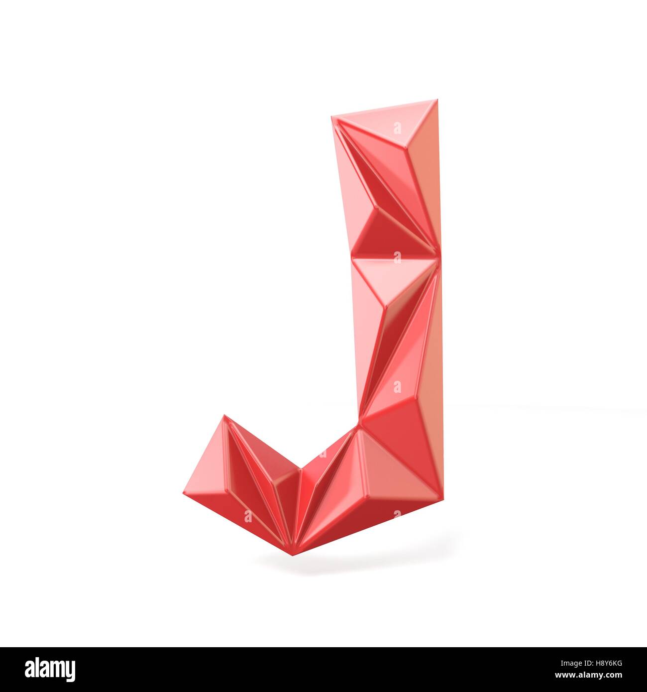 Red modern triangular font letter J. 3D render illustration isolated on white background Stock Photo