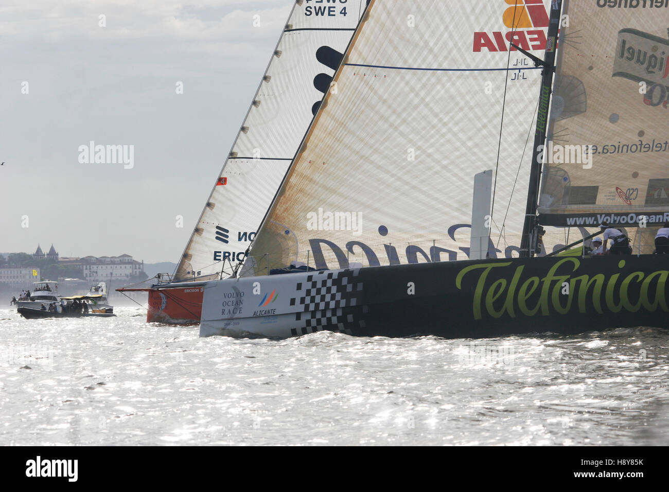 VOR 70 foot yachts racing upwind Stock Photo