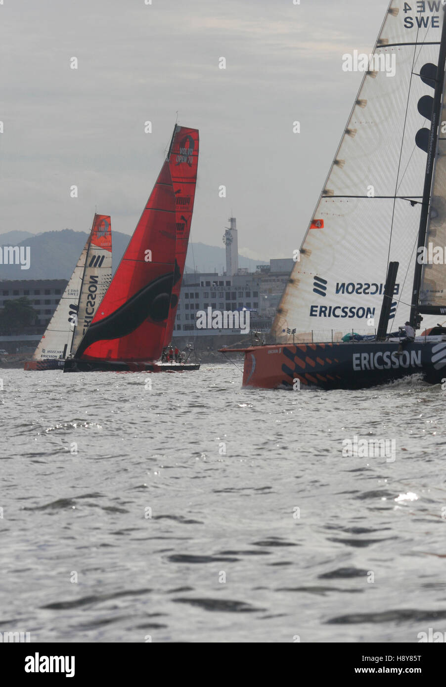 Sailboat upwind racing in Rio Stock Photo