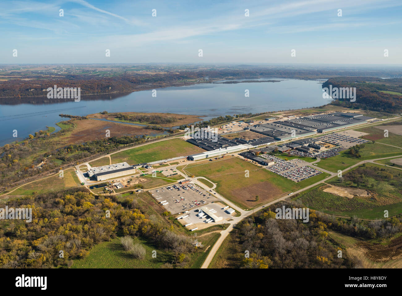 Aerial view of John Deere's Dubuque, Iowa manufacturing facility along