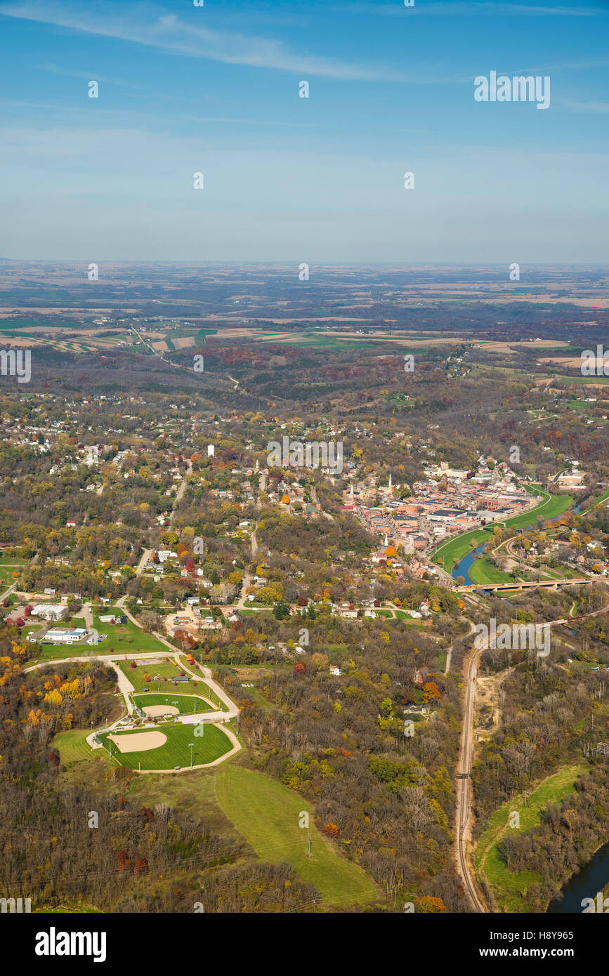 Aerial photograph of Galena, Illinois, looking toward the east. Stock Photo
