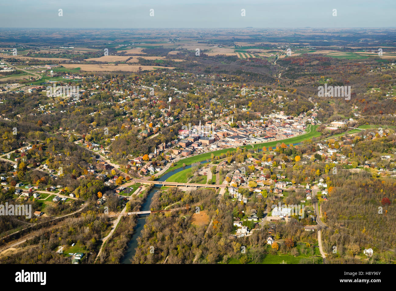 Aerial photograph of Galena, Illinois, looking toward the east Stock