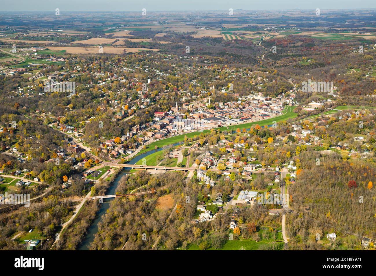 Aerial photograph of Galena, Illinois, looking toward the east. Stock Photo