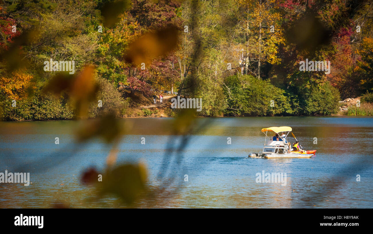 Family enjoying kayaking and paddle boating at Vogel State Park near Blairsville, Georgia. (USA) Stock Photo