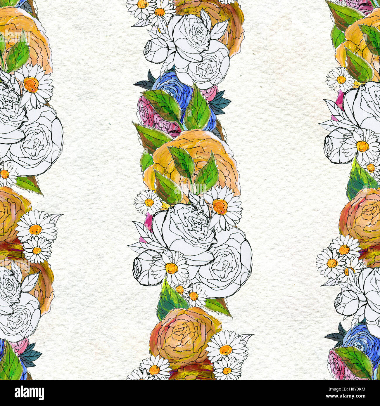 Seamless pattern with colorful flowers Stock Photo - Alamy