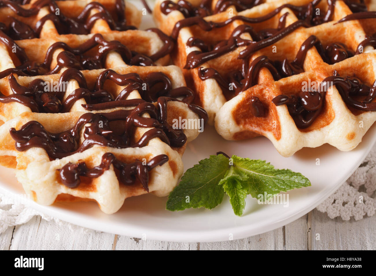 Belgian waffle with chocolate hi-res stock photography and images - Alamy