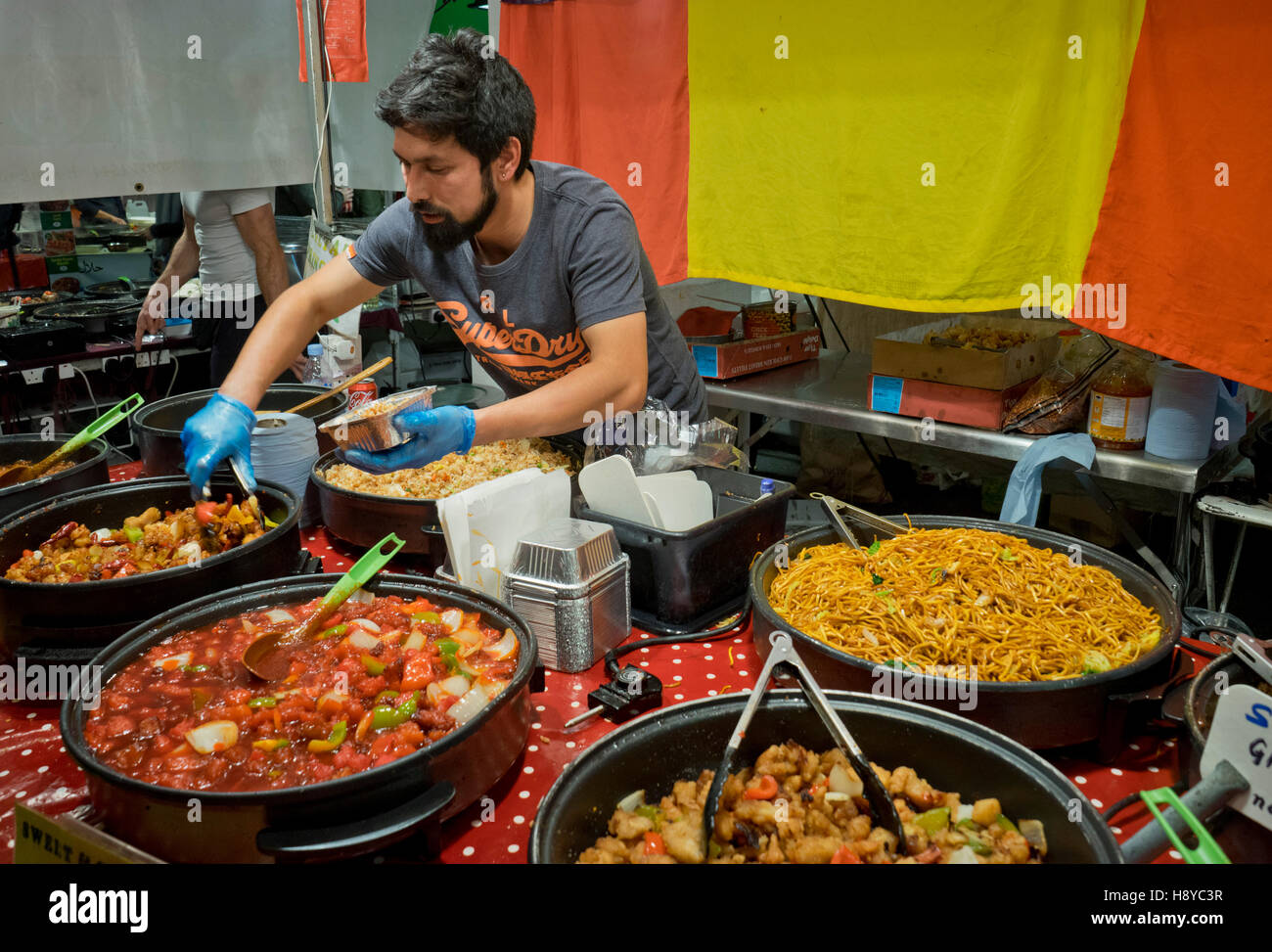 Curry food stall in Brick Lane in London, UK Stock Photo