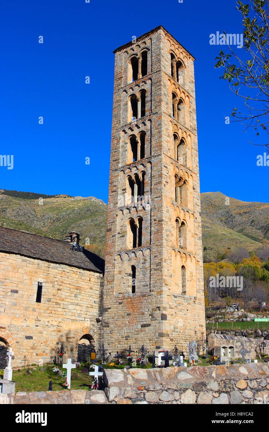 Bell Tower of Sant Climent de Taüll Romanesque Church.Täull. Pyrenees. Lleida. Spain Stock Photo
