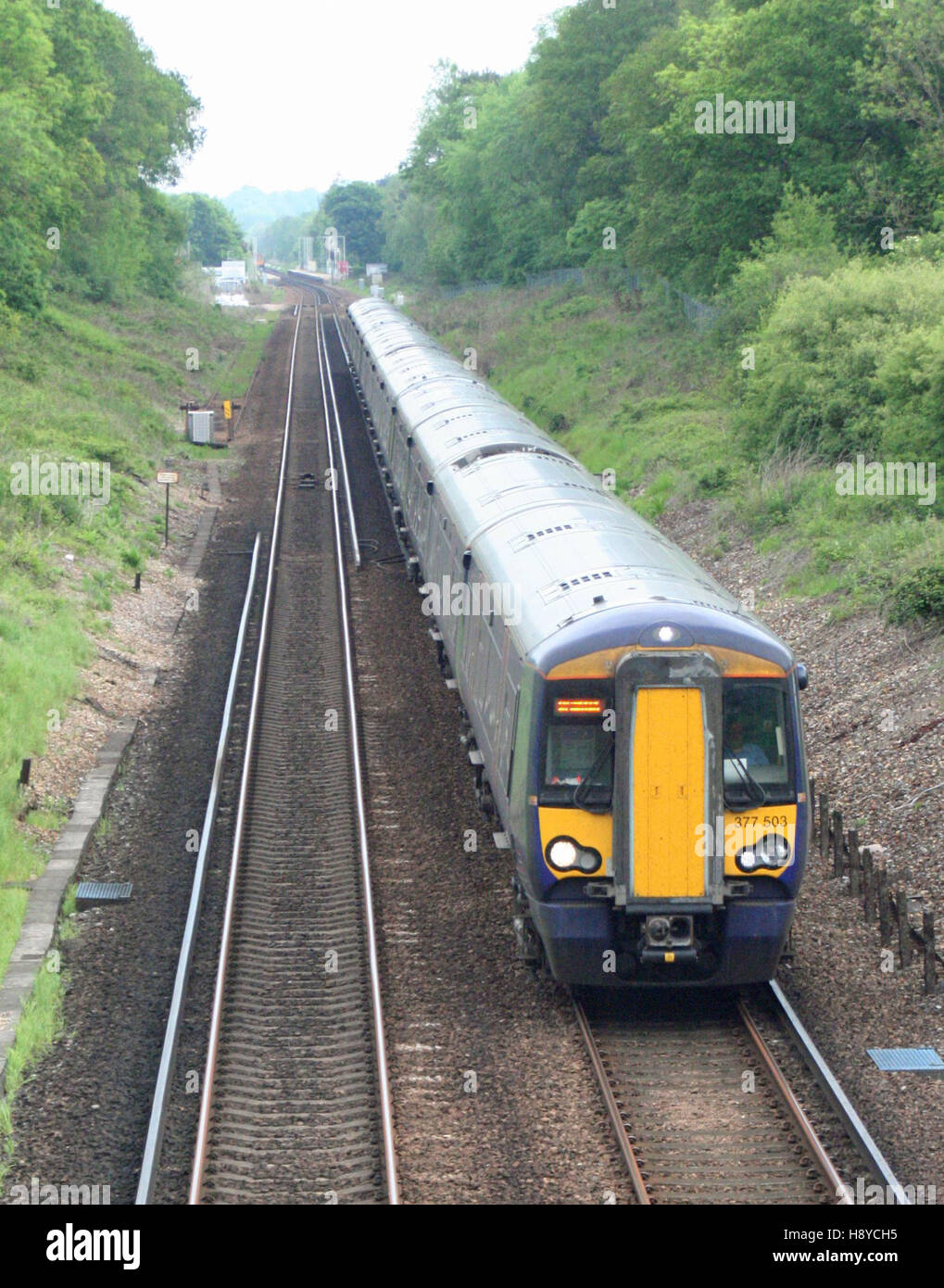 First Capital Connect Class 377 Electrostar south of Hassocks approaching Clayton Tunnel Stock Photo