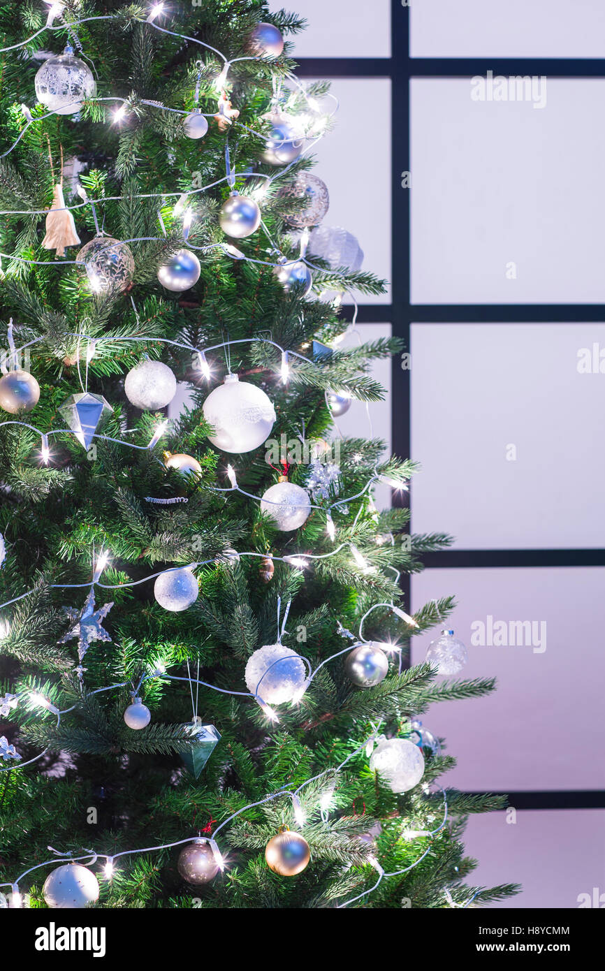 Beautiful Decorated Big Christmas Tree Stock Photo
