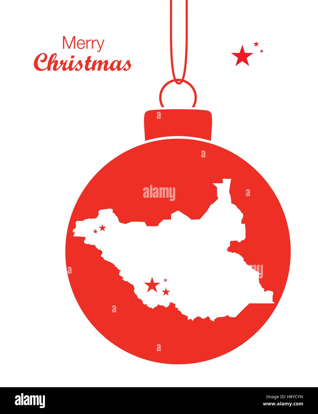 Merry Christmas illustration theme with map of South Sudan Stock Vector