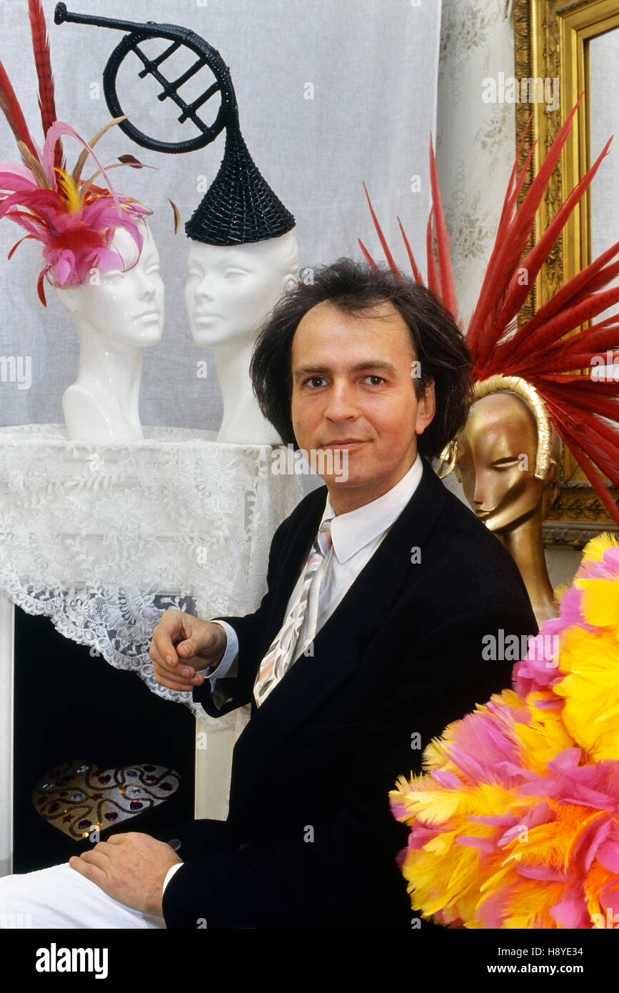 David Shilling. English milliner, sculptor, fashion and interior designer synonymous with designing extravagant hats and clothing. Circa 1989 Stock Photo