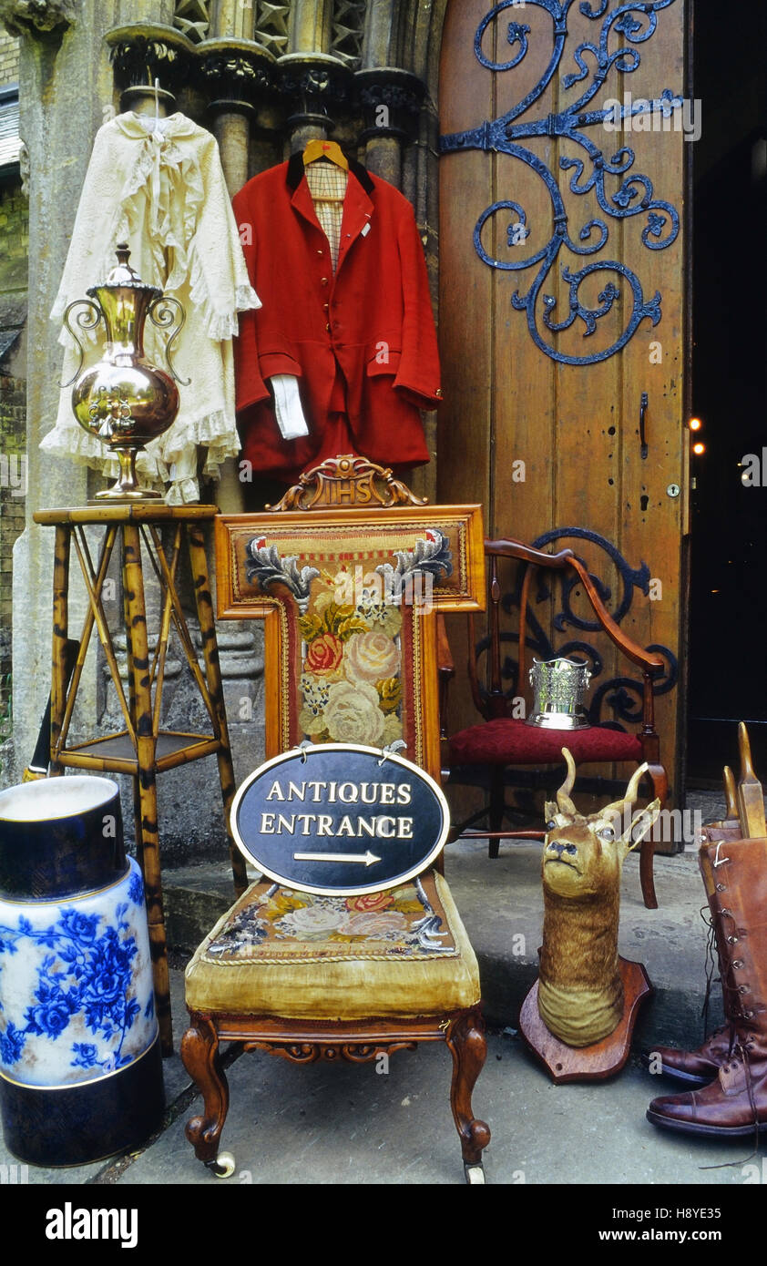 Antique shop entrance. Horncastle. Lincolnshire Wolds. England. UK