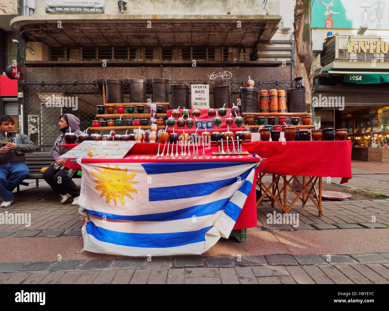 Uruguay, Montevideo, Calabash Gourds with Bombillas(drinking straws) for drinking mate are sold on the streets of the city. Stock Photo