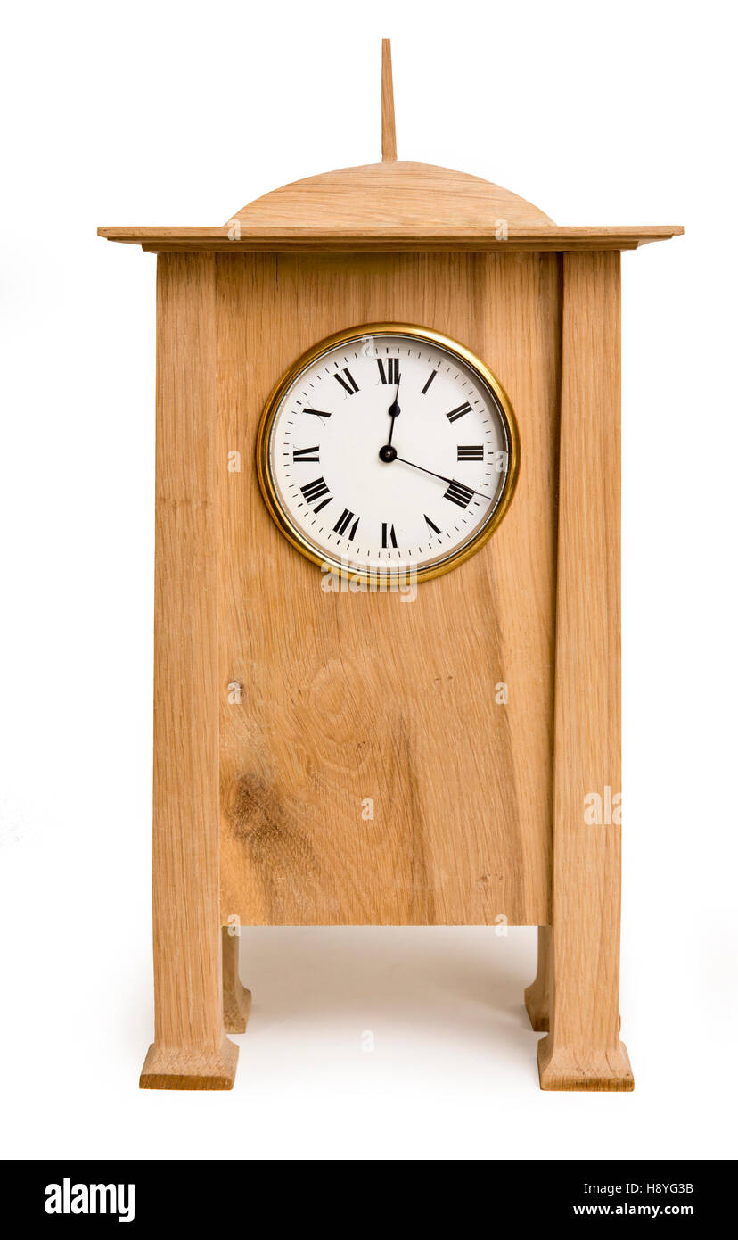 Crafts Charles Voysey design oak mantel clock Stock Photo