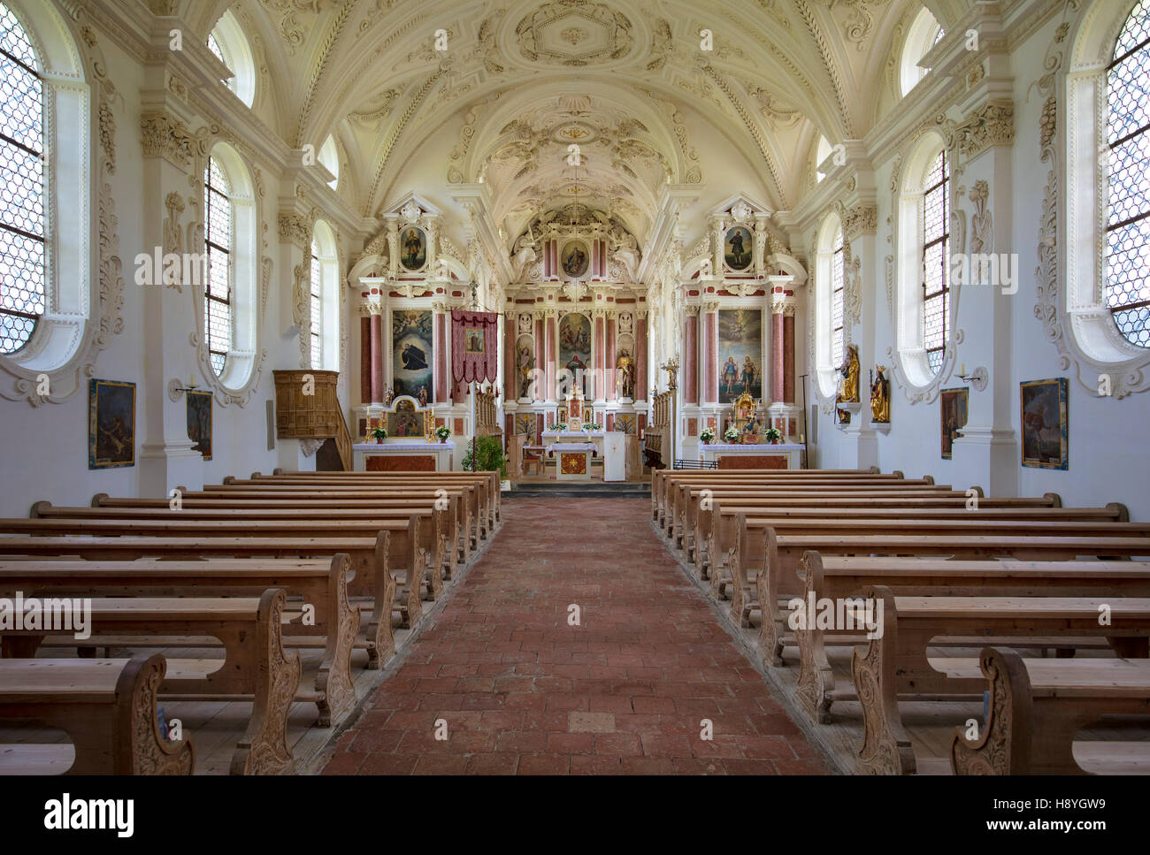 Interior view of St Coloman Church - the Pilgrims Church, Schwangau, Bavaria, Germany Stock Photo