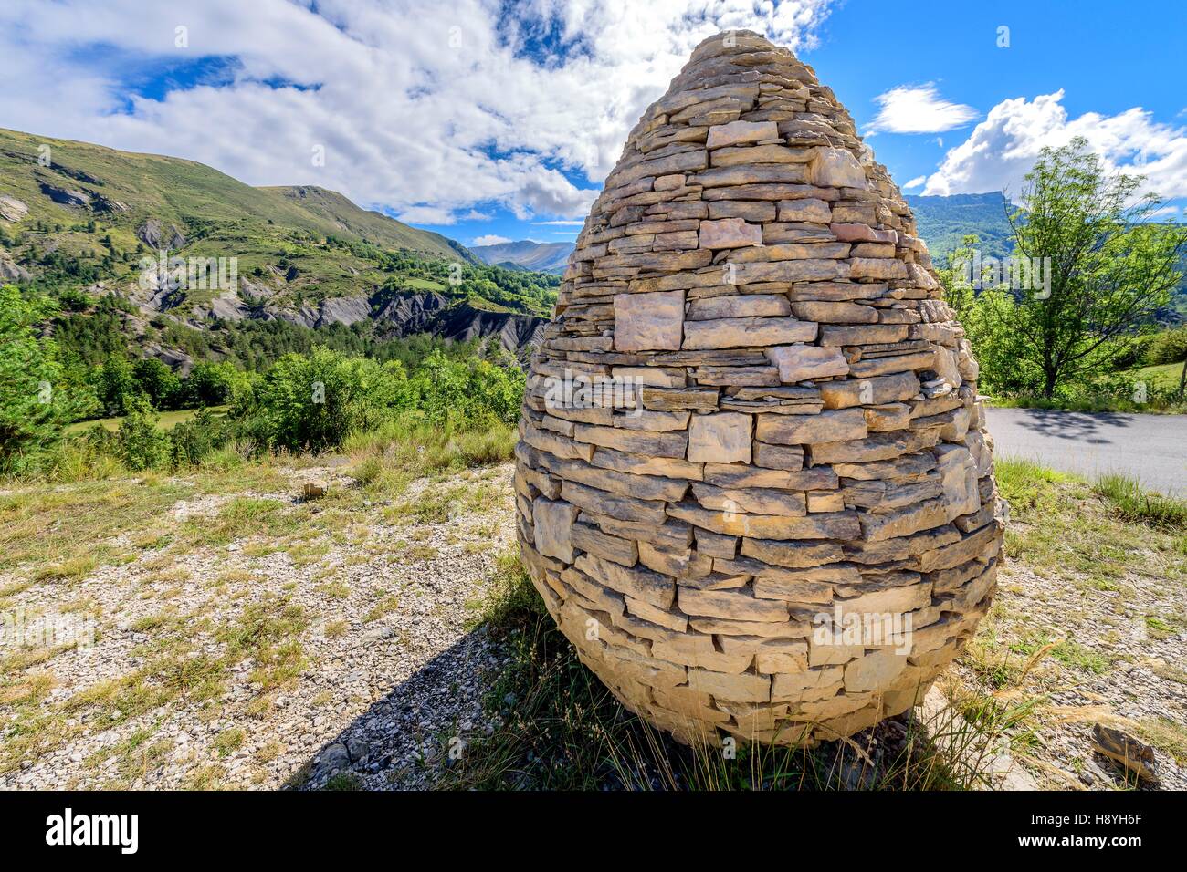 Sentinel created by Andy Goldsworthy - Geological Reserve of Haute Provence, Authon - Alpes de Haute Provence , France Stock Photo