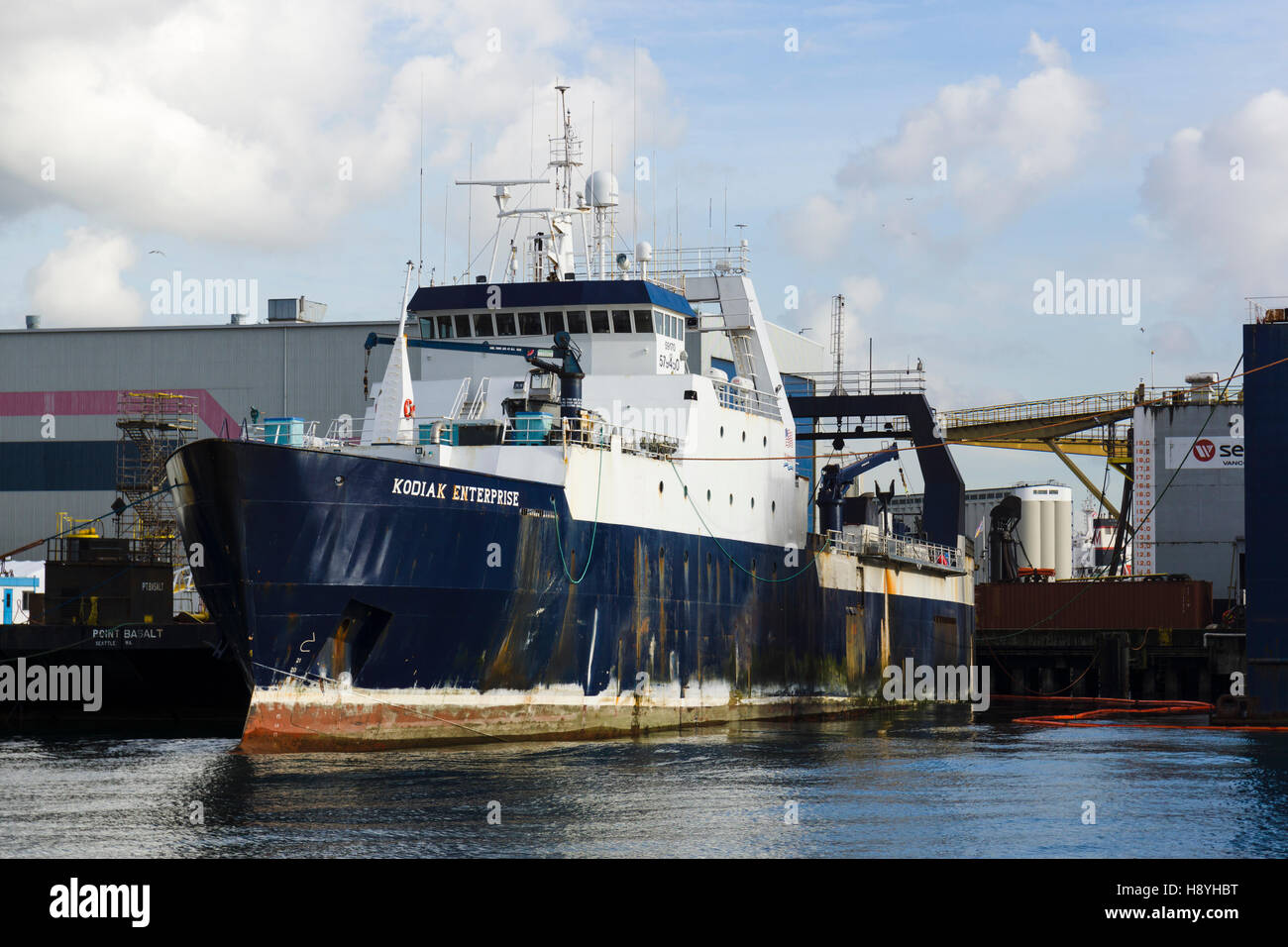 Fishing trawler 'Kodiak Enterprise' at Seaspan shipyards in North Vancouver, BC, Canada. Stock Photo