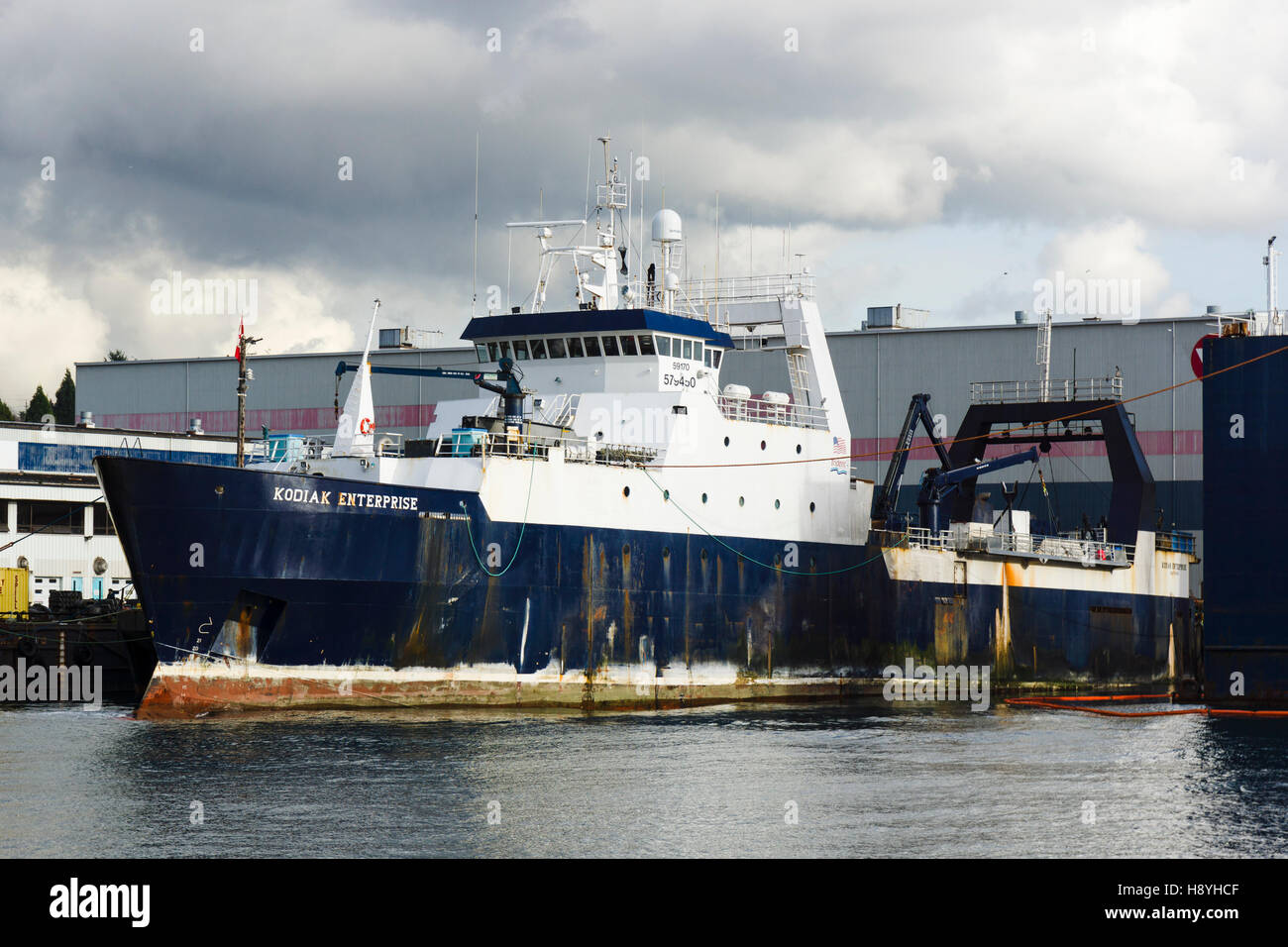 Fishing trawler 'Kodiak Enterprise' at Seaspan shipyards in North Vancouver, BC, Canada. Stock Photo