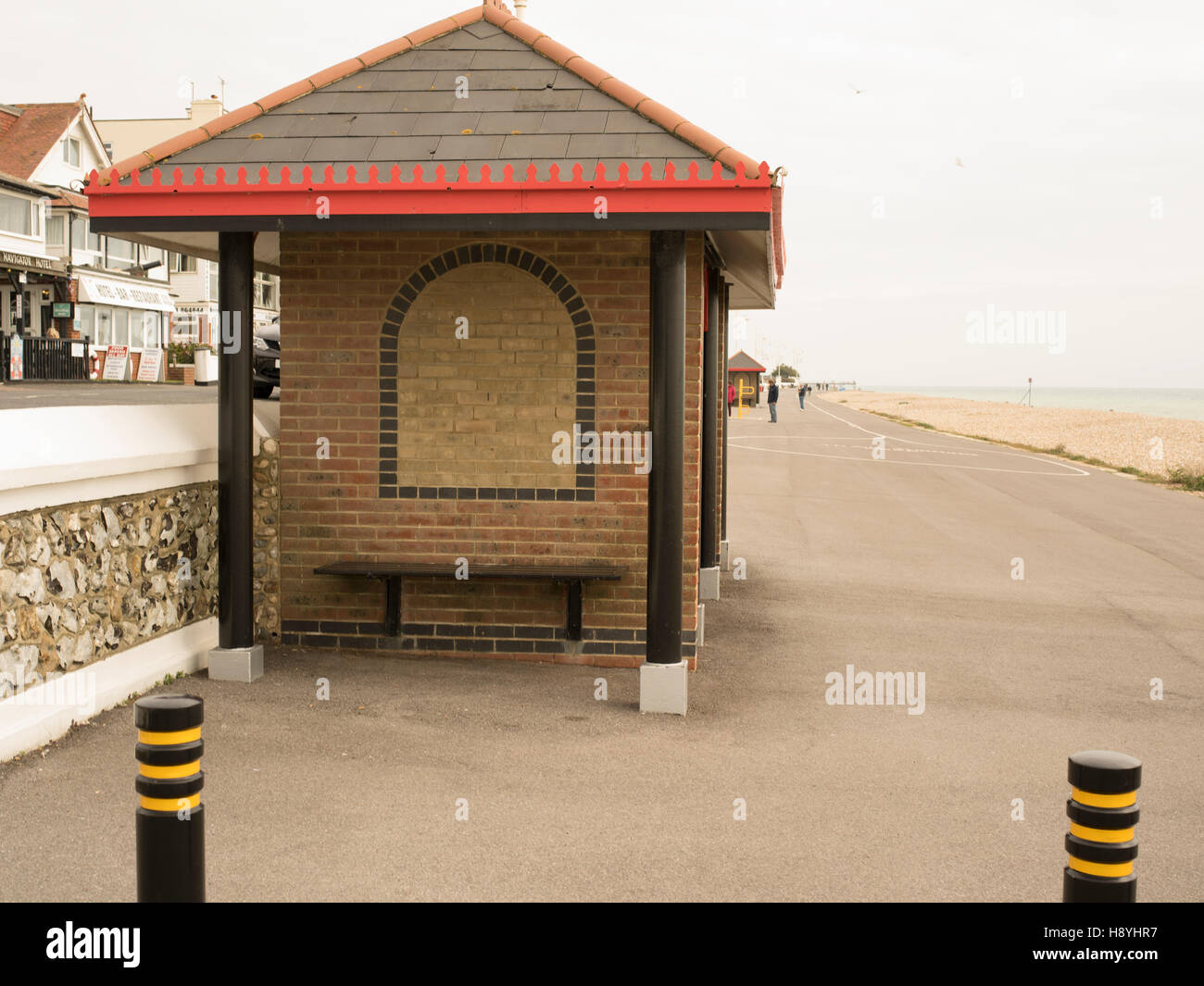 High resolution image of a covered windbreak at Bognor Regis seafront Stock Photo