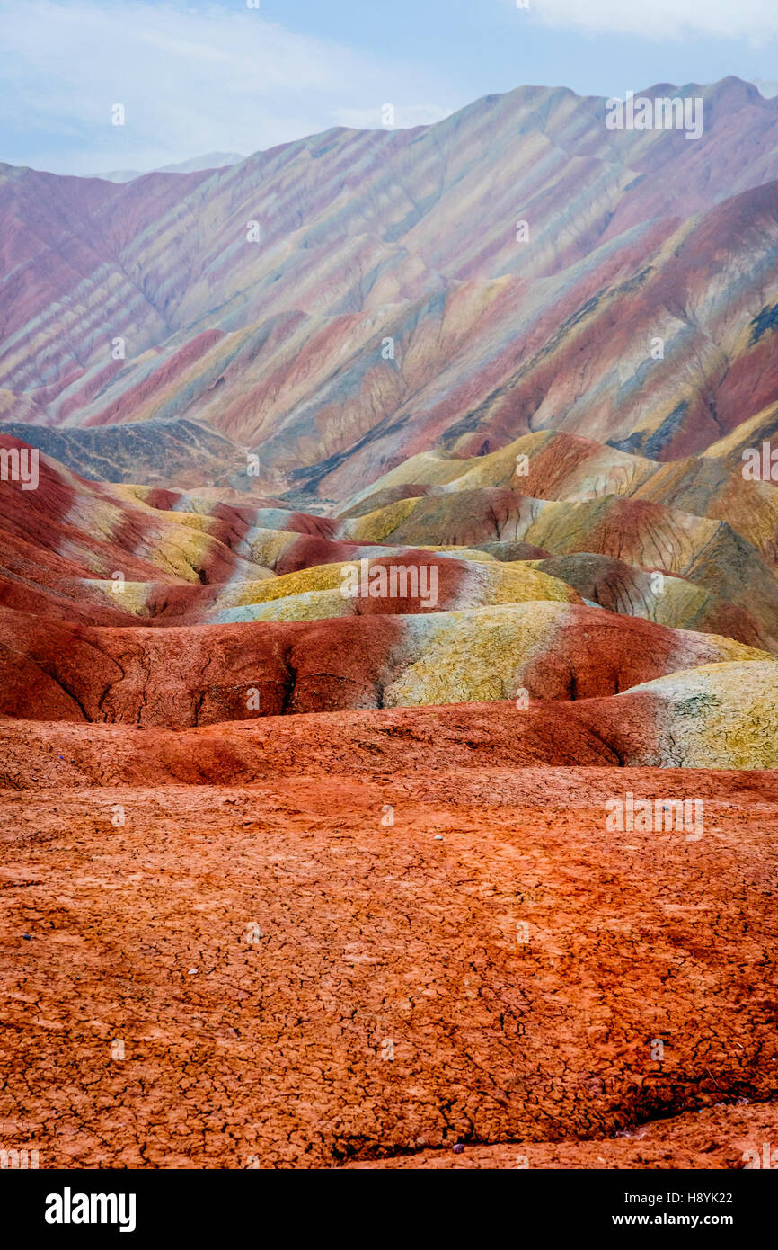 Colorful landscape of rainbow mountains, at Zhangye Danxia national ...