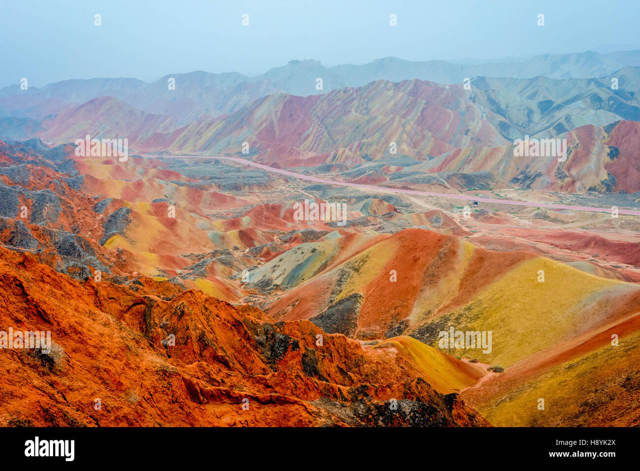 Colorful landscape of rainbow mountains, at Zhangye Danxia national geopark, Gansu, China Stock Photo