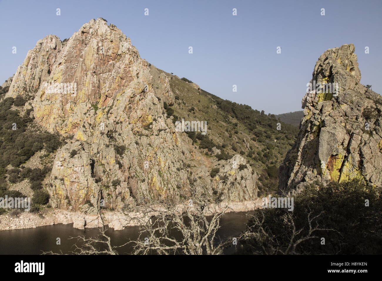 Penafalcon cliff, Monfrague Natural Park, Extremadura, Spain - major vulture, and other birds, breeding site. Stock Photo