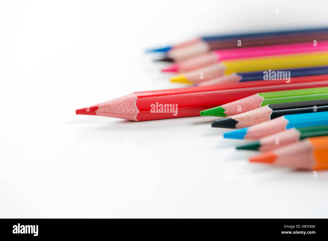 Colored pencils lined up in natural light Stock Photo Alamy