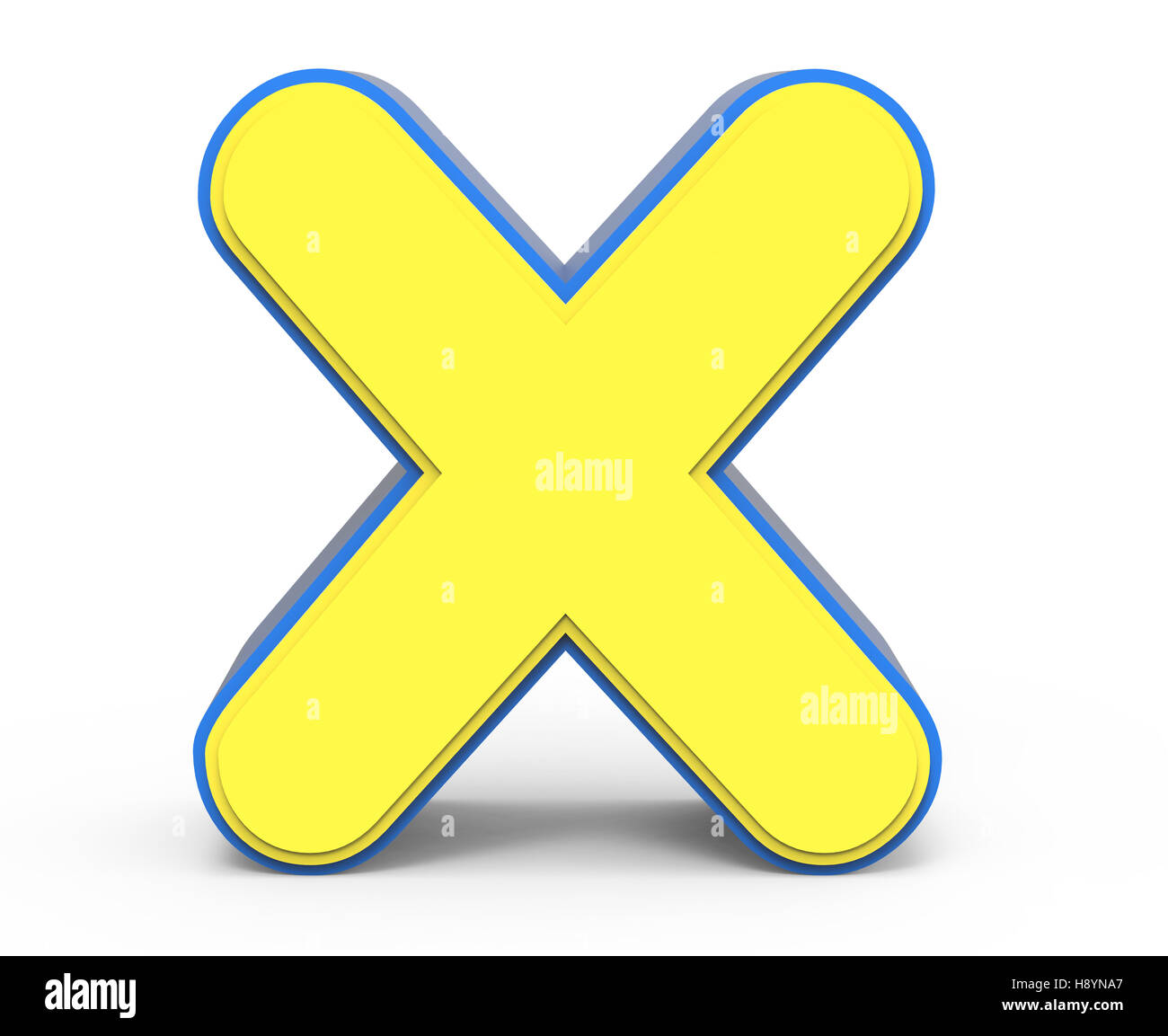 3d rendering cute yellow letter X isolated white background, toylike alphabet for design, yellow