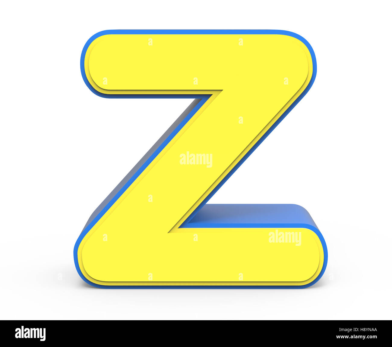 3d rendering cute yellow letter Z isolated white background, toylike ...