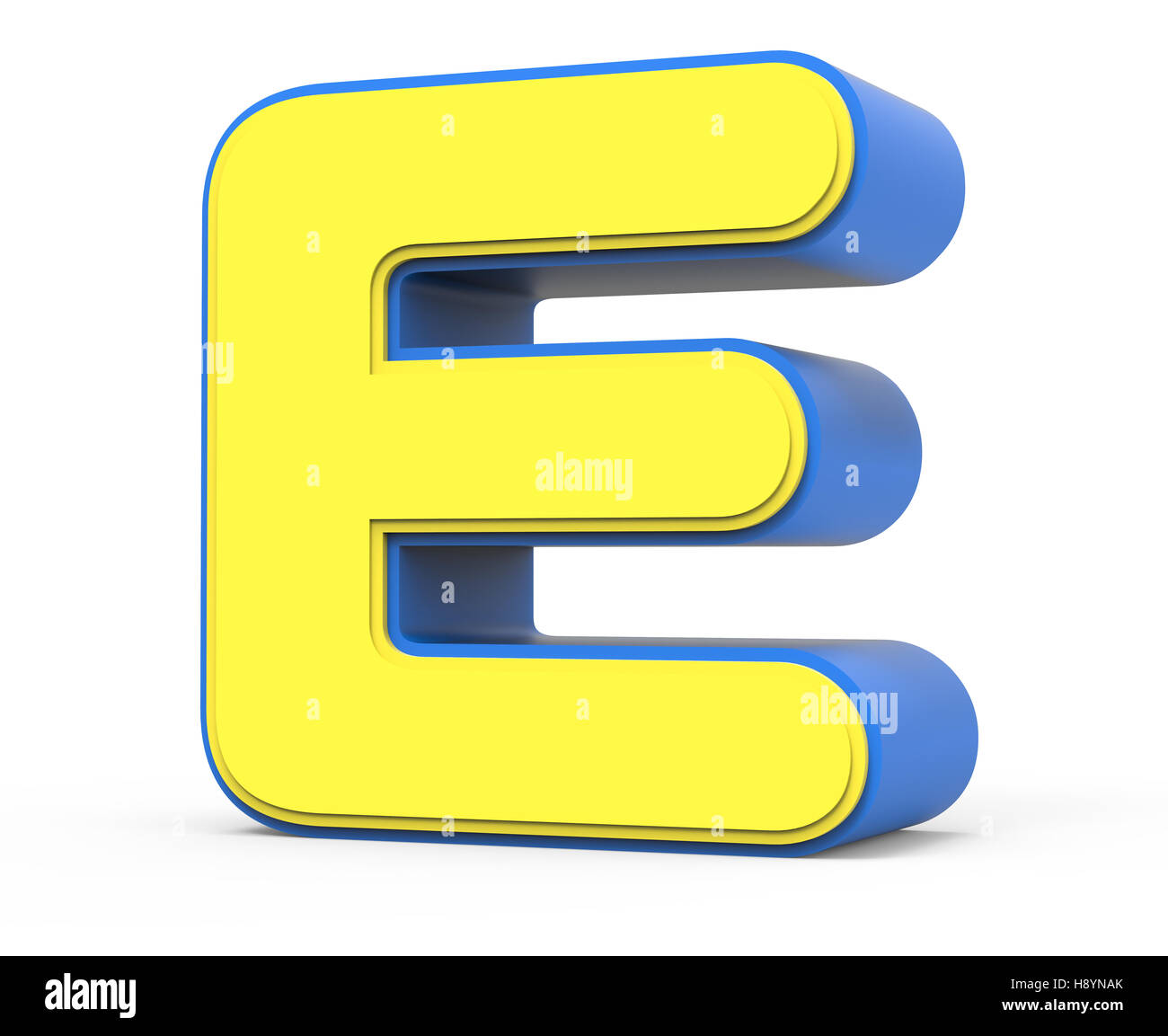 Right Leaning 3d Rendering Cute Yellow Letter E Isolated White Background Toylike Alphabet For Design Yellow Word With Blue F Stock Photo Alamy