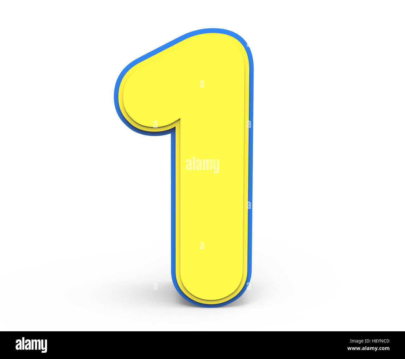 3d rendering cute yellow number 1 isolated white background, toylike ...