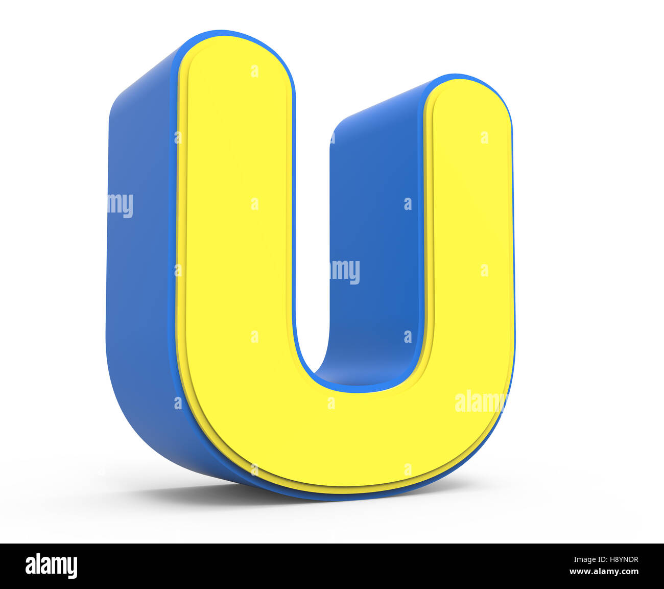 3d rendering cute yellow letter U isolated white background, toylike ...