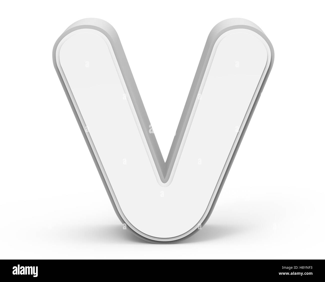 white letter V, 3D rendering graphic isolated on white background Stock
